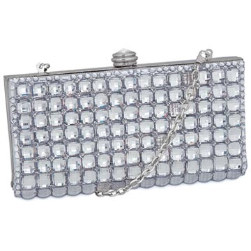  Crystal Trimmed Clutch w/ Clear Stones & Silver Chain saugusshoes.com